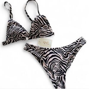 Aurelle Zebra Pattern Bikini - Black and White